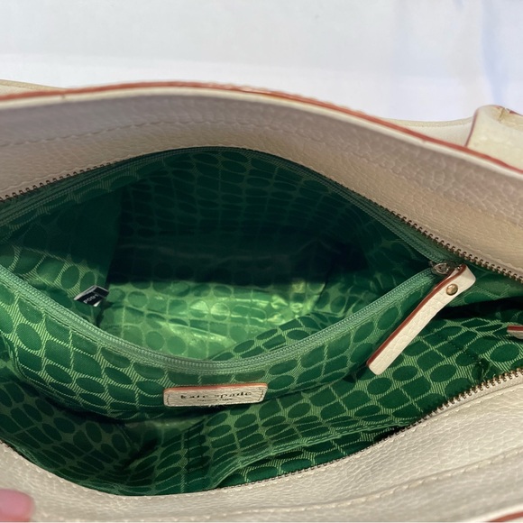 Vintage Luxury Kate Spade White Leather Dot Noel Tote Green Interior Old Money - Picture 14 of 16
